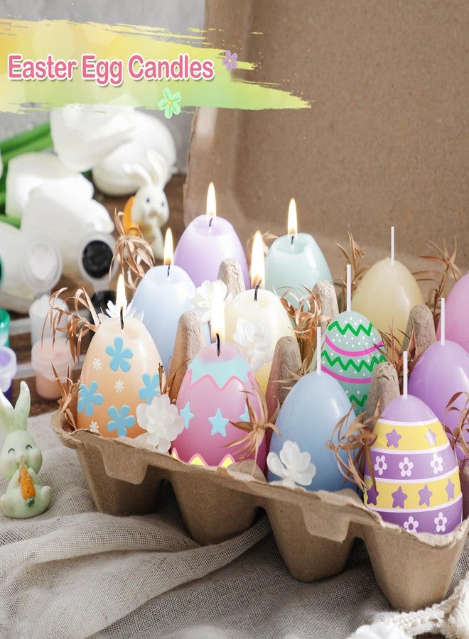 Conelist 25 Pcs Easter Egg Candle Painting Kit Easter Painting Crafts for Adult Macaron Egg Shaped Candles with Carton Acrylic Paint Strips Paintbrushes for Spring DIY Gift Basket Stuffers - Image 5